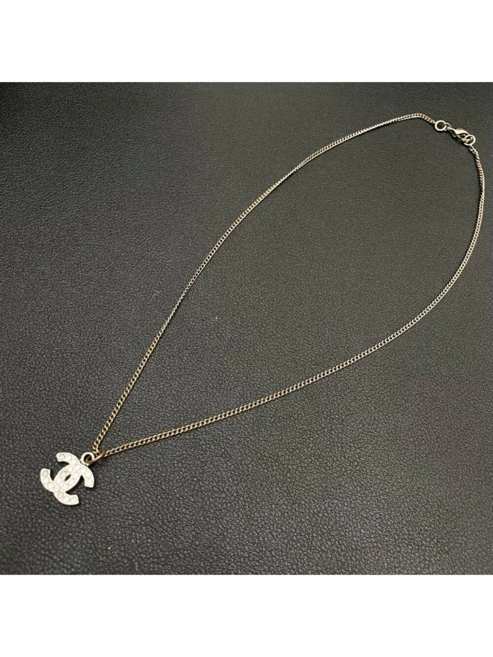 Chanel CC Logo Necklace Line Stone Icon Silver Coco - Picture 4 of 10